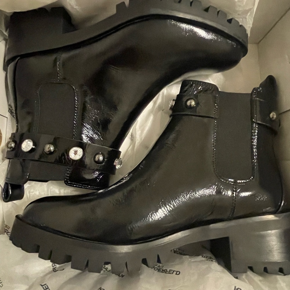 Karl Lagerfeld Black Chelsea Ankle Boots with Studs